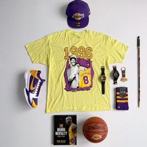Kobe Bryant Black Mamba 1996 Draft Day T-Shirt Yellow Mens 2XL Lakers NBA Retro